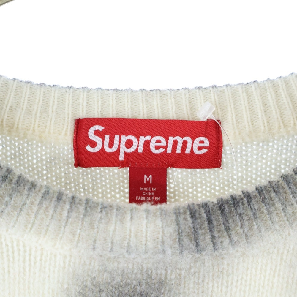 SUPREME(シュプリーム) 23AW Blurred Logo Sweater ブラードロゴ ウール混 ニットセーター ホワイト/グレー