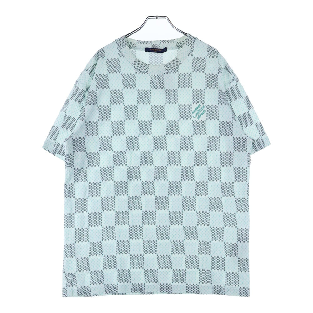 LOUIS VUITTON(ルイヴィトン) 24AW ダミエ モノグラムプリント クルーネック コットン 半袖Tシャツ カットソー ホワイト/グリーン RM242MM NPG HRY10W