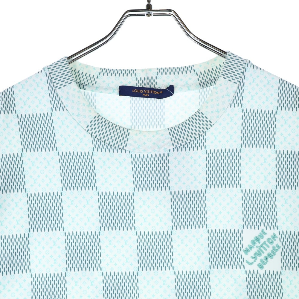 LOUIS VUITTON(ルイヴィトン) 24AW ダミエ モノグラムプリント クルーネック コットン 半袖Tシャツ カットソー ホワイト/グリーン RM242MM NPG HRY10W