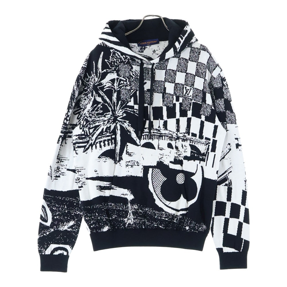 LOUIS VUITTON(ルイヴィトン) 23SS パリコラージュジャカードプルオーバーパーカー ブラック/ホワイト RM231 TB7 HON82W