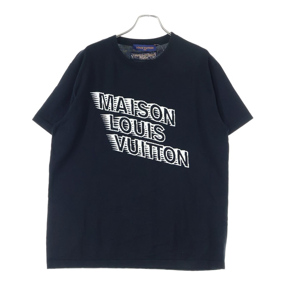 LOUIS VUITTON(ルイヴィトン) 21AW コットン シルク ロゴ刺繍 クルーネック オーバーサイズ ニット 半袖Tシャツ ブラック RM2129 HA0 HLN31W