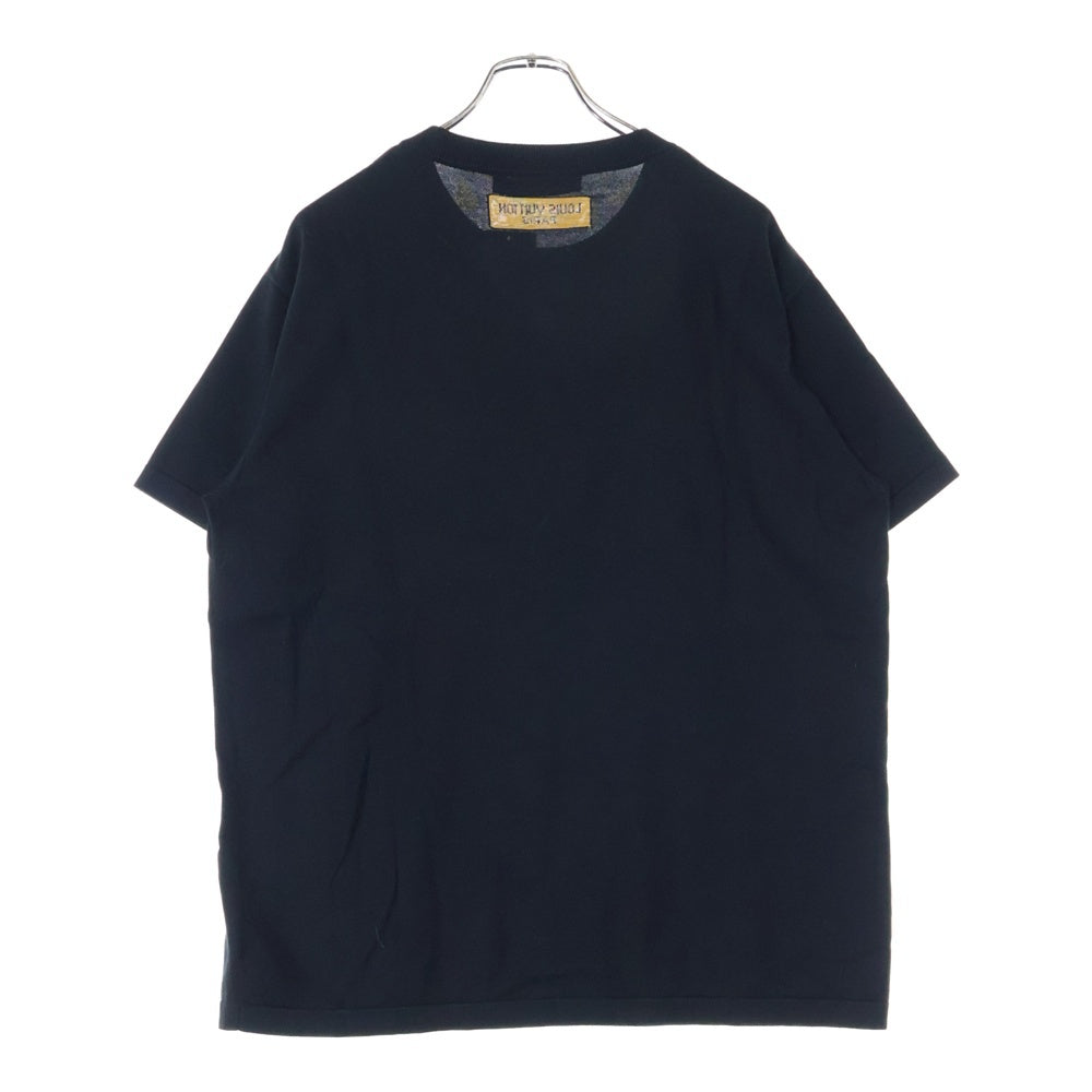 LOUIS VUITTON(ルイヴィトン) 21AW コットン シルク ロゴ刺繍 クルーネック オーバーサイズ ニット 半袖Tシャツ ブラック RM2129 HA0 HLN31W
