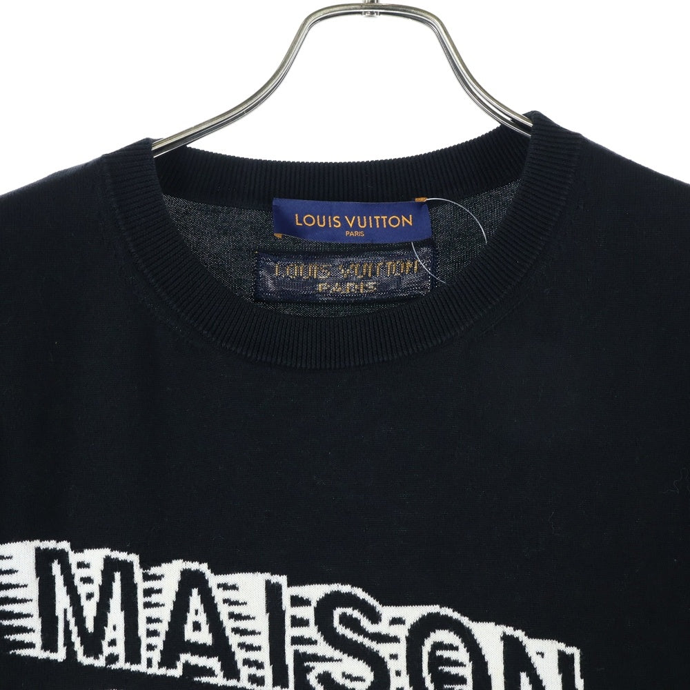 LOUIS VUITTON(ルイヴィトン) 21AW コットン シルク ロゴ刺繍 クルーネック オーバーサイズ ニット 半袖Tシャツ ブラック RM2129 HA0 HLN31W