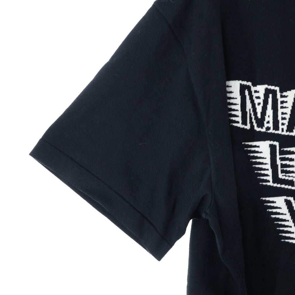 LOUIS VUITTON(ルイヴィトン) 21AW コットン シルク ロゴ刺繍 クルーネック オーバーサイズ ニット 半袖Tシャツ ブラック RM2129 HA0 HLN31W