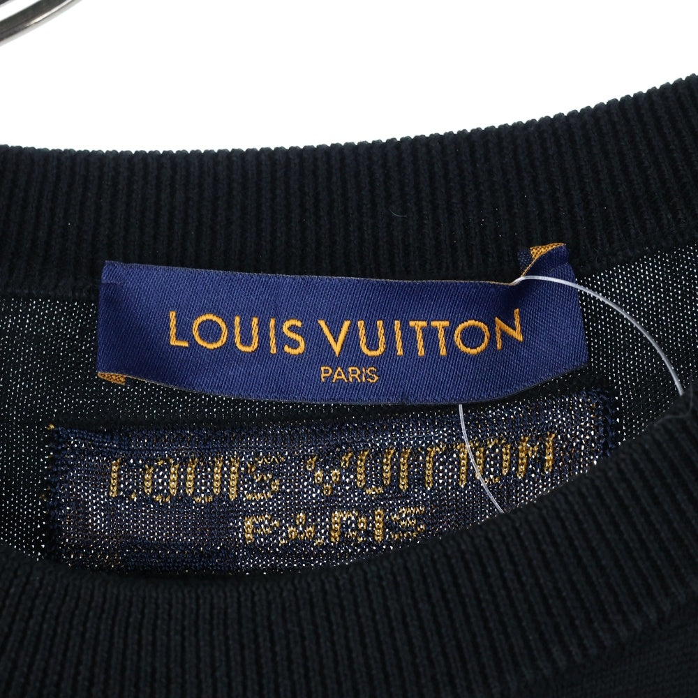 LOUIS VUITTON(ルイヴィトン) 21AW コットン シルク ロゴ刺繍 クルーネック オーバーサイズ ニット 半袖Tシャツ ブラック RM2129 HA0 HLN31W