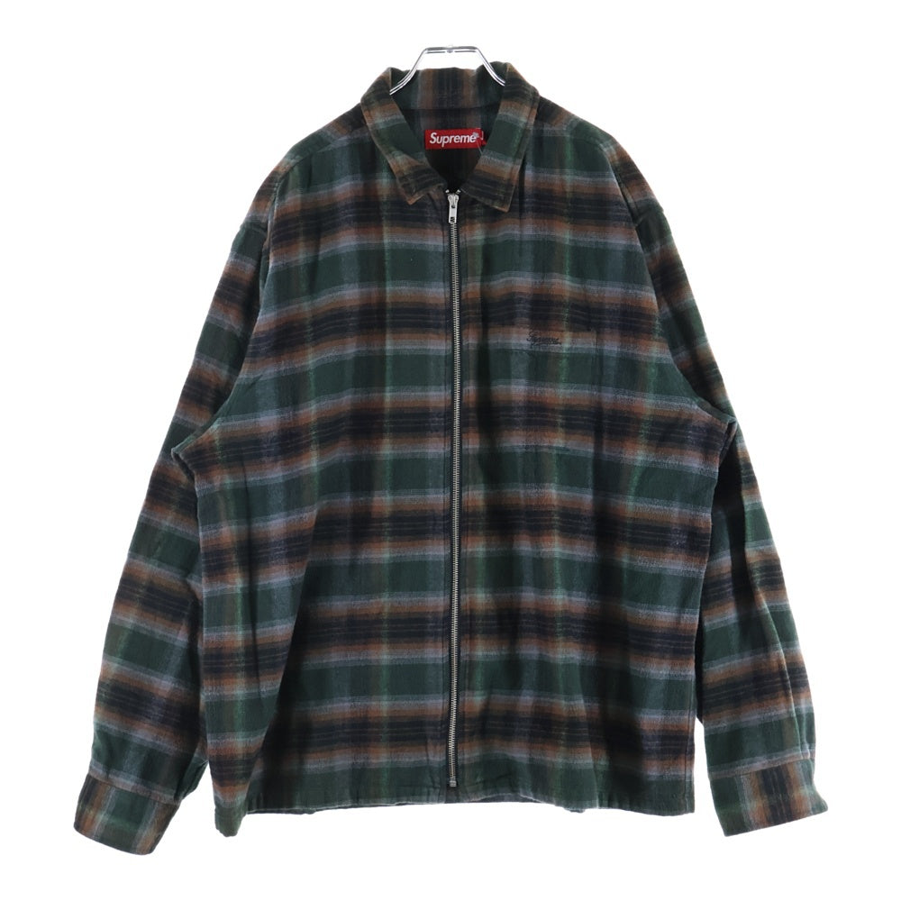 SUPREME(シュプリーム) 24SS Shadow Plaid Flannel Zip Up Shirt シャドウプレイドフランネルジップアップシャツ グリーン