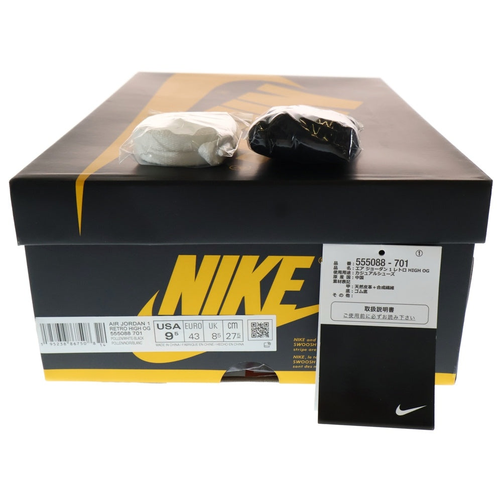 NIKE(ナイキ) AIR JORDAN1 RETRO HIGH OG POLLEN エアジョーダン 1 レトロ パラン ハイカットスニーカー ブラック/イエロー US9.5/27.5cm 555088-701