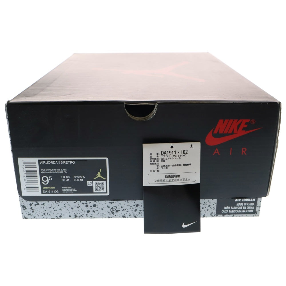 NIKE(ナイキ) AIR JORDAN 5 RETRO FIRE RED エアジョーダン5 ファイアレッド ハイカットスニーカー ホワイト /レッド US9.5/27.5cm DA1911-102