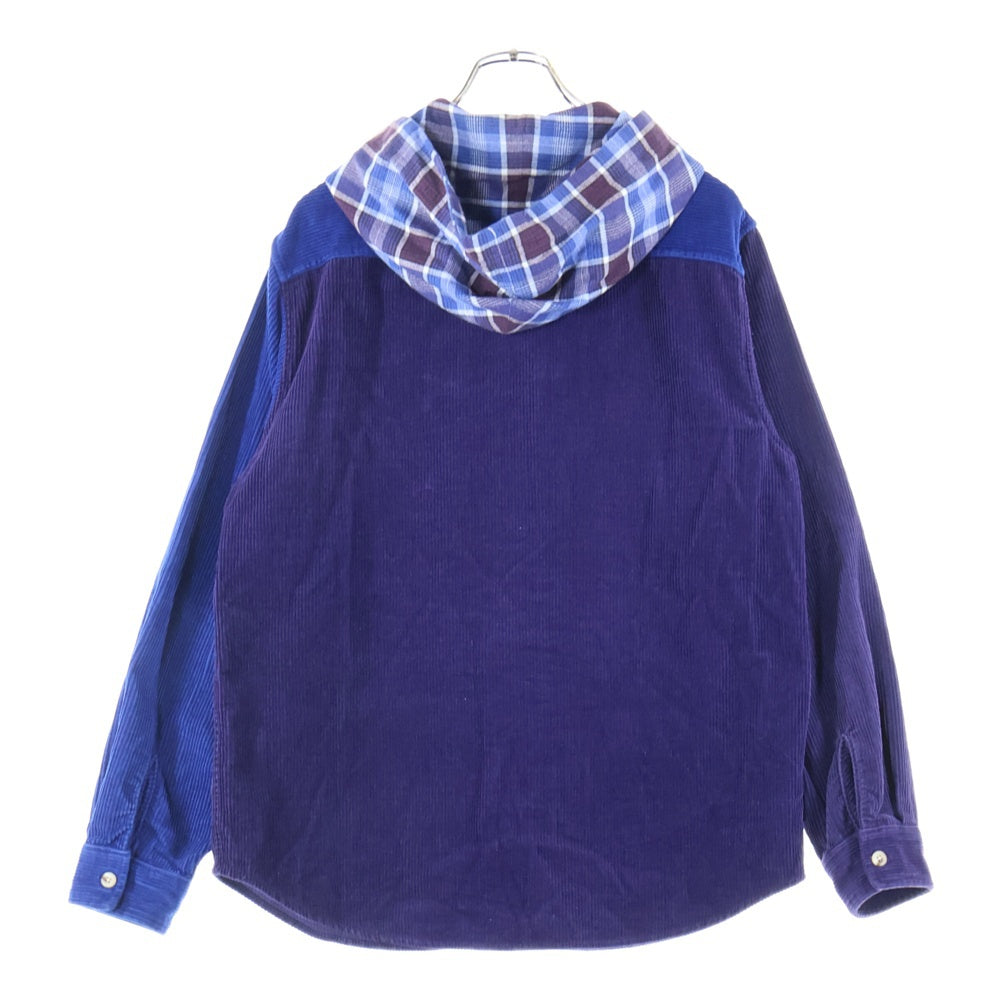 SUPREME(シュプリーム) 18AW Hooded Color Blocked Corduroy Shirt フーデッド カラー ブロックド コーデュロイ 長袖シャツ ブルー/パープル