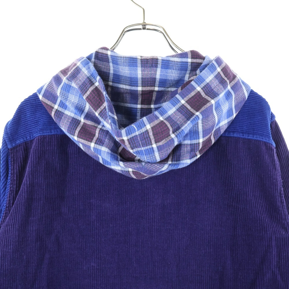 SUPREME(シュプリーム) 18AW Hooded Color Blocked Corduroy Shirt フーデッド カラー ブロックド コーデュロイ 長袖シャツ ブルー/パープル