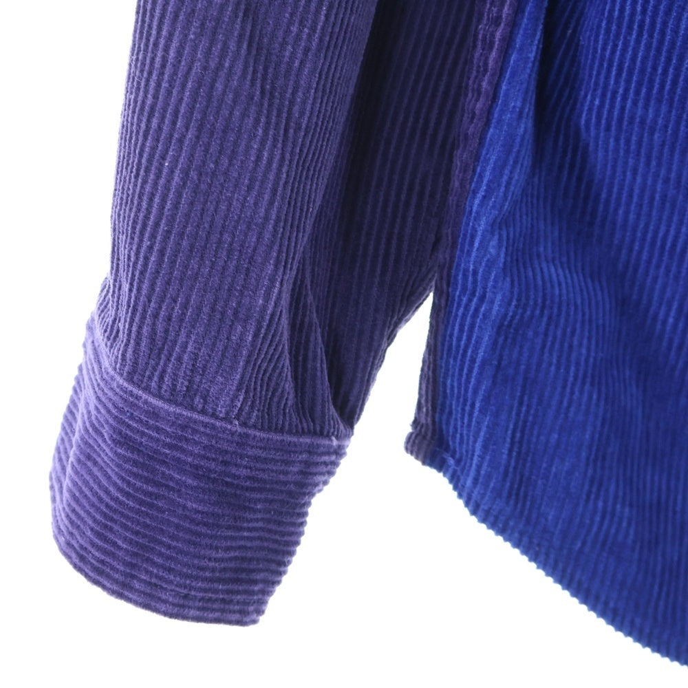 SUPREME(シュプリーム) 18AW Hooded Color Blocked Corduroy Shirt フーデッド カラー ブロックド コーデュロイ 長袖シャツ ブルー/パープル