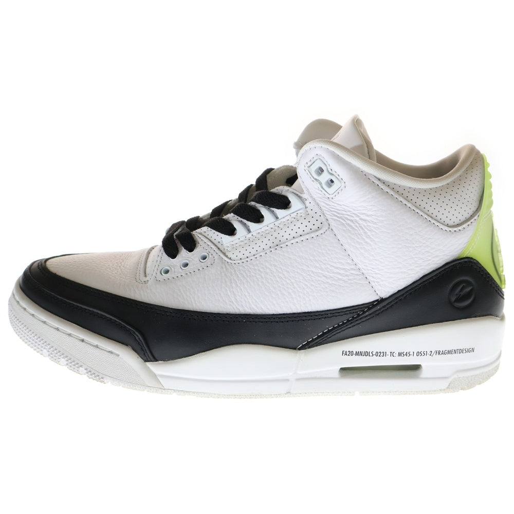 NIKE(ナイキ) ×FRAGMENT DESIGN AIR JORDAN3 RETRO SP フラグメントデザイン エアジョーダン3 ミッドカットスニーカー ホワイト/ブラック US9.5/27.5cm DA3595-100
