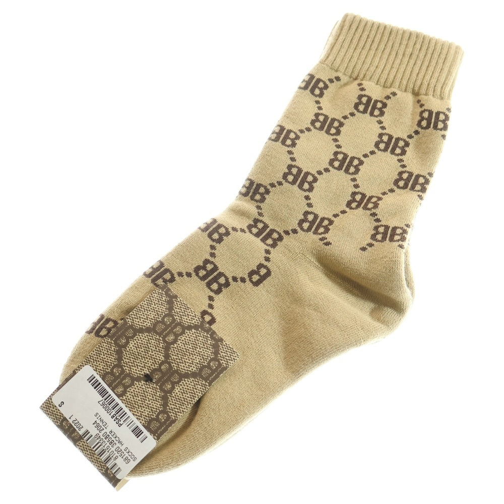 BALENCIAGA(バレンシアガ) 22AW ×GUCCI HACKER COLLECTION TENNIS SOCKS グッチ ハッカーコレクション BBモノグラム テニスソックス 靴下 ブラウン 681520