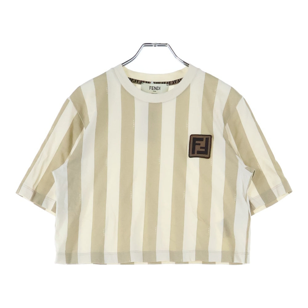 FENDI(フェンディ) 24SS ペカン ストライプ クルーネック 半袖Tシャツカットソー ブラウン/ベージュ レディース FS9662