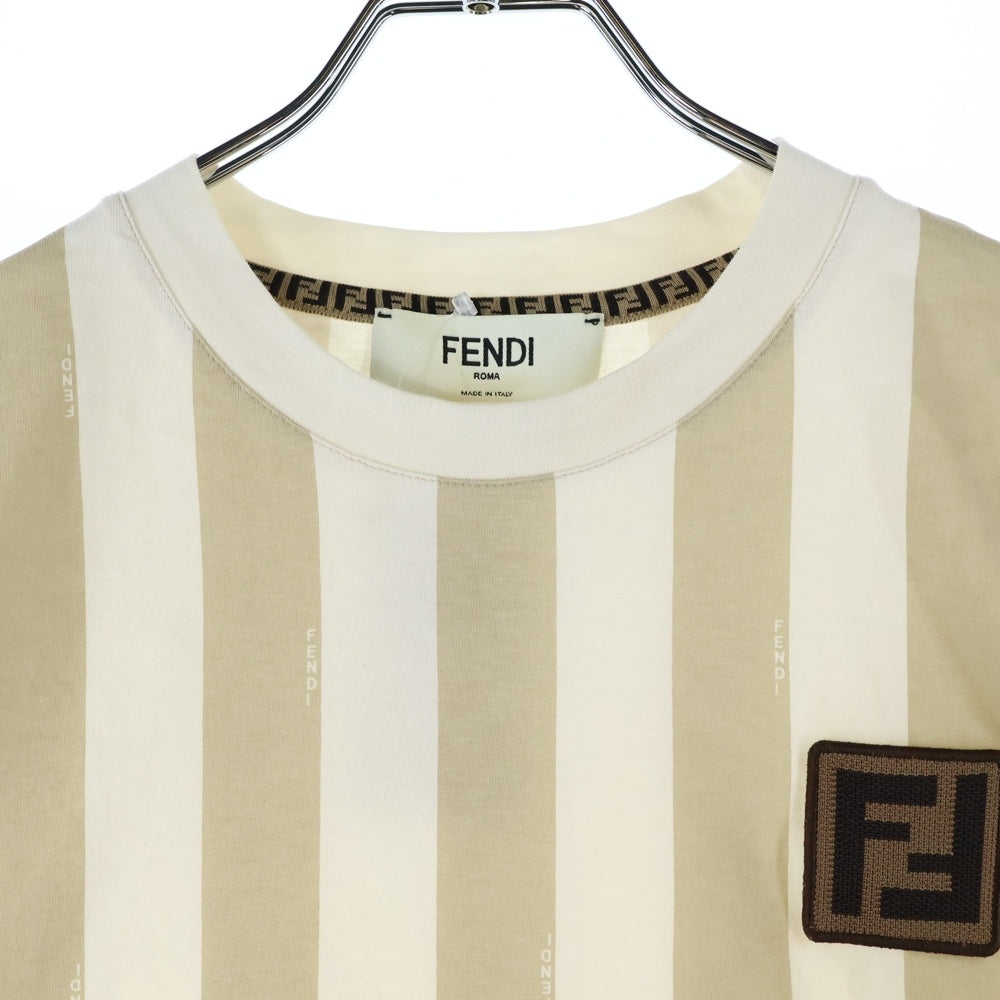 FENDI(フェンディ) 24SS ペカン ストライプ クルーネック 半袖Tシャツカットソー ブラウン/ベージュ レディース FS9662