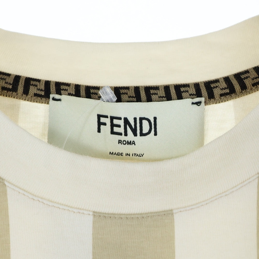 FENDI(フェンディ) 24SS ペカン ストライプ クルーネック 半袖Tシャツカットソー ブラウン/ベージュ レディース FS9662