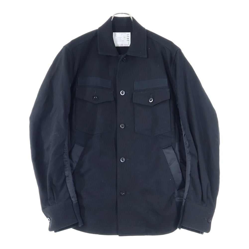 Sacai(サカイ) 20AW コントラストディティール ナイロン切替 ドッキングシャツ ブラック 20-02435M