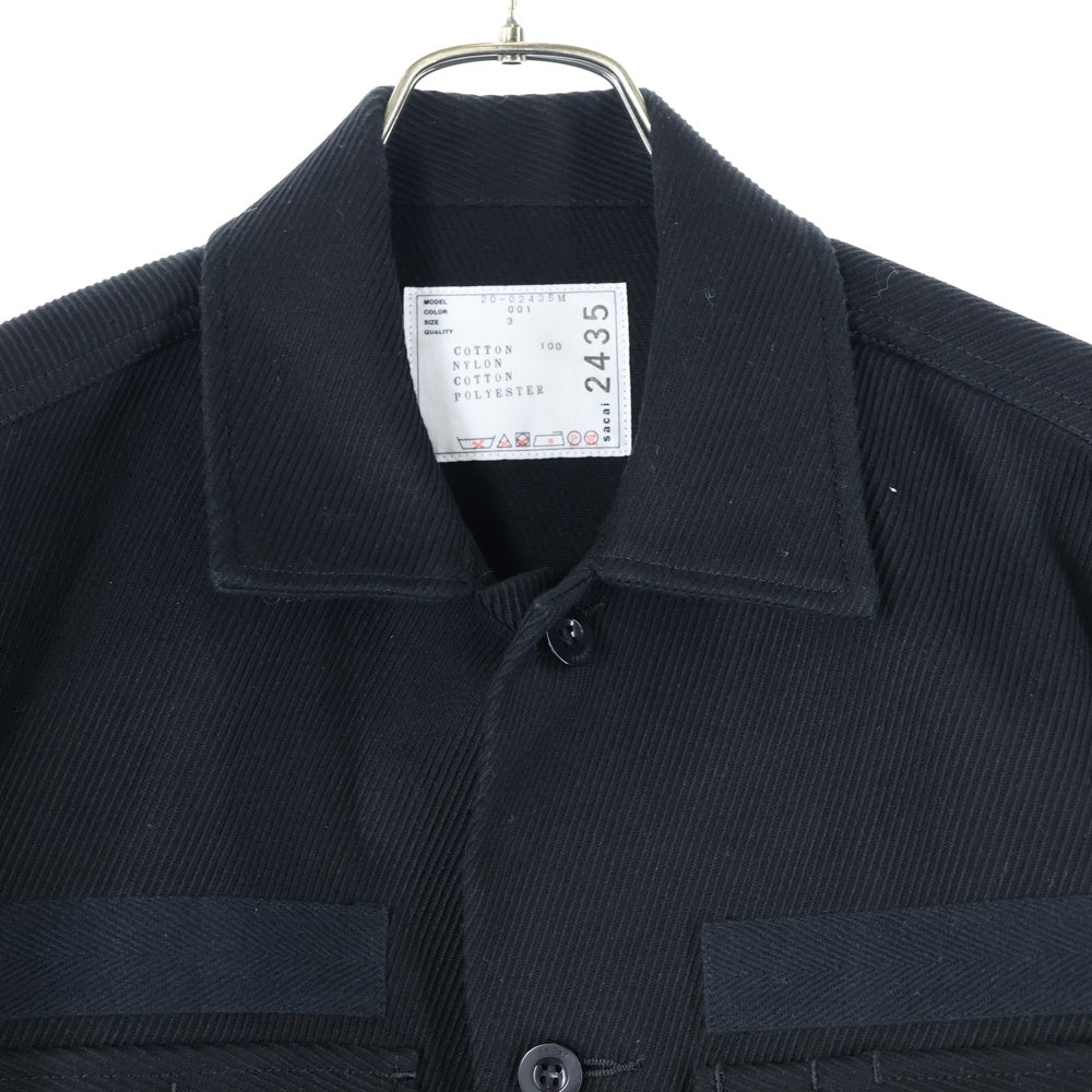Sacai(サカイ) 20AW コントラストディティール ナイロン切替 ドッキングシャツ ブラック 20-02435M