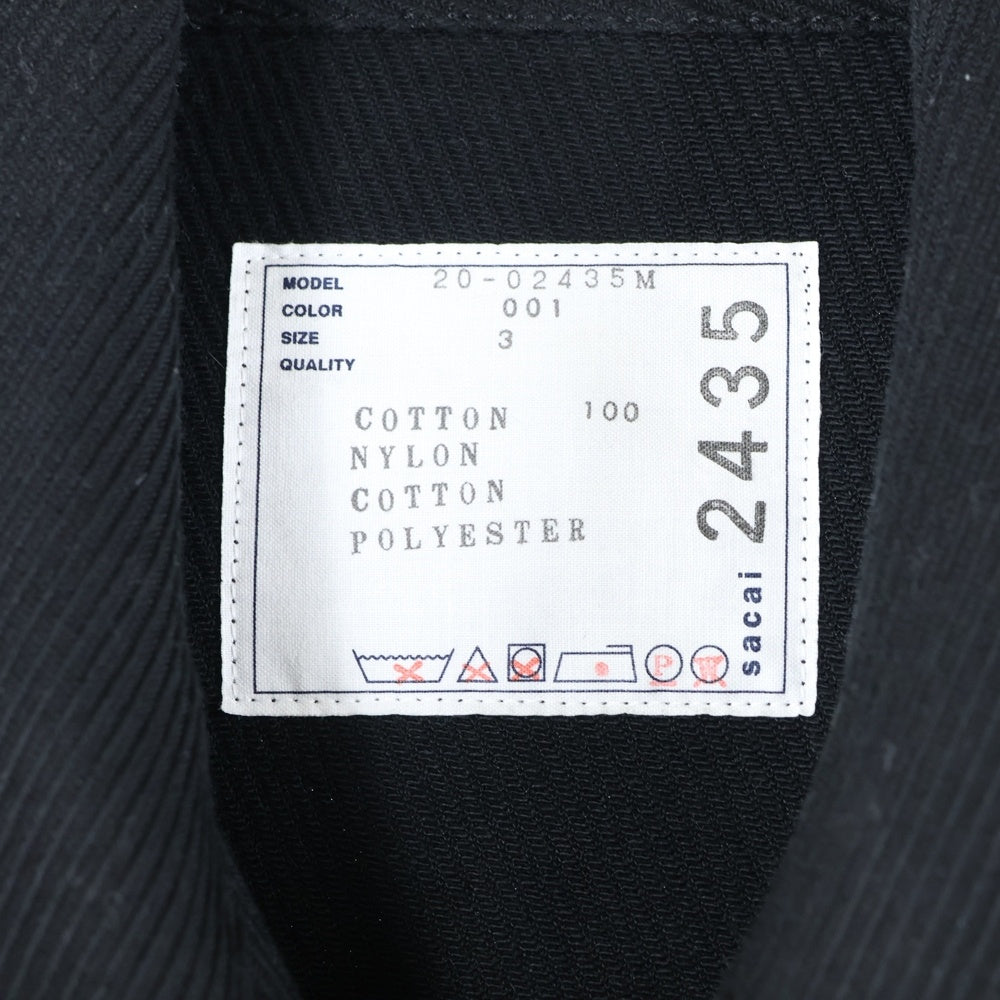 Sacai(サカイ) 20AW コントラストディティール ナイロン切替 ドッキングシャツ ブラック 20-02435M