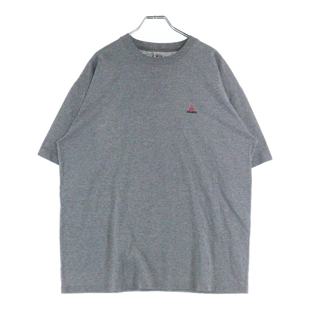 STUSSY(ステューシー) フロントロゴ刺繍 クルーネック半袖Tシャツ カットソー グレー