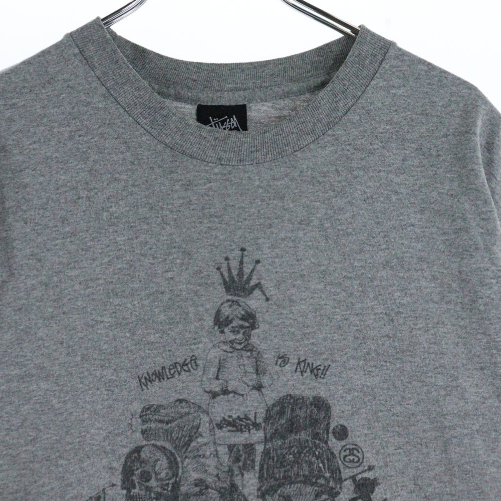 STUSSY(ステューシー) 00s OLD STUSSY KNOWLEDGE IS KING オールドステューシー グラフィックプリント クルーネック 半袖Tシャツ カットソー グレー