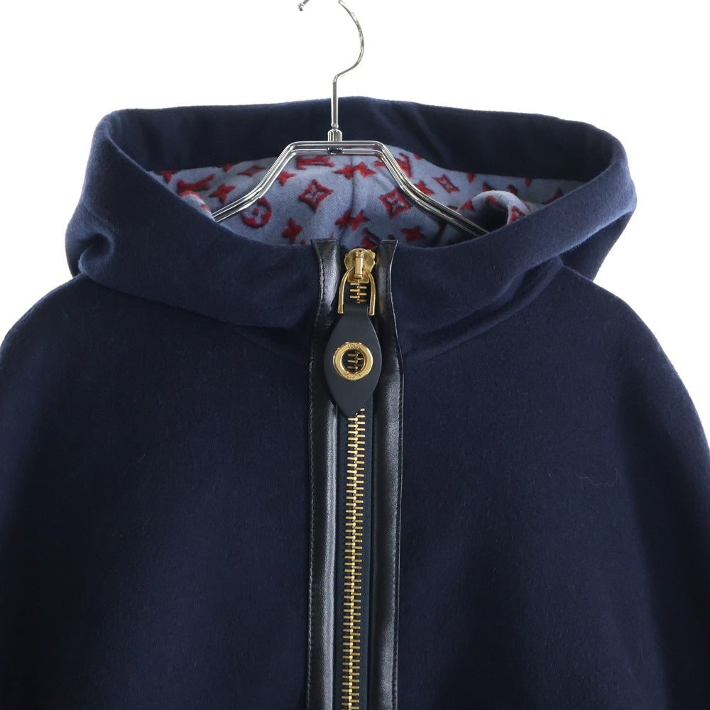 LOUIS VUITTON(ルイヴィトン) 23AW 裏地モノグラム ウール フーデッド ジップアップ ケープ ポンチョ コート ネイビー レディース RW232W AIG FPCO35