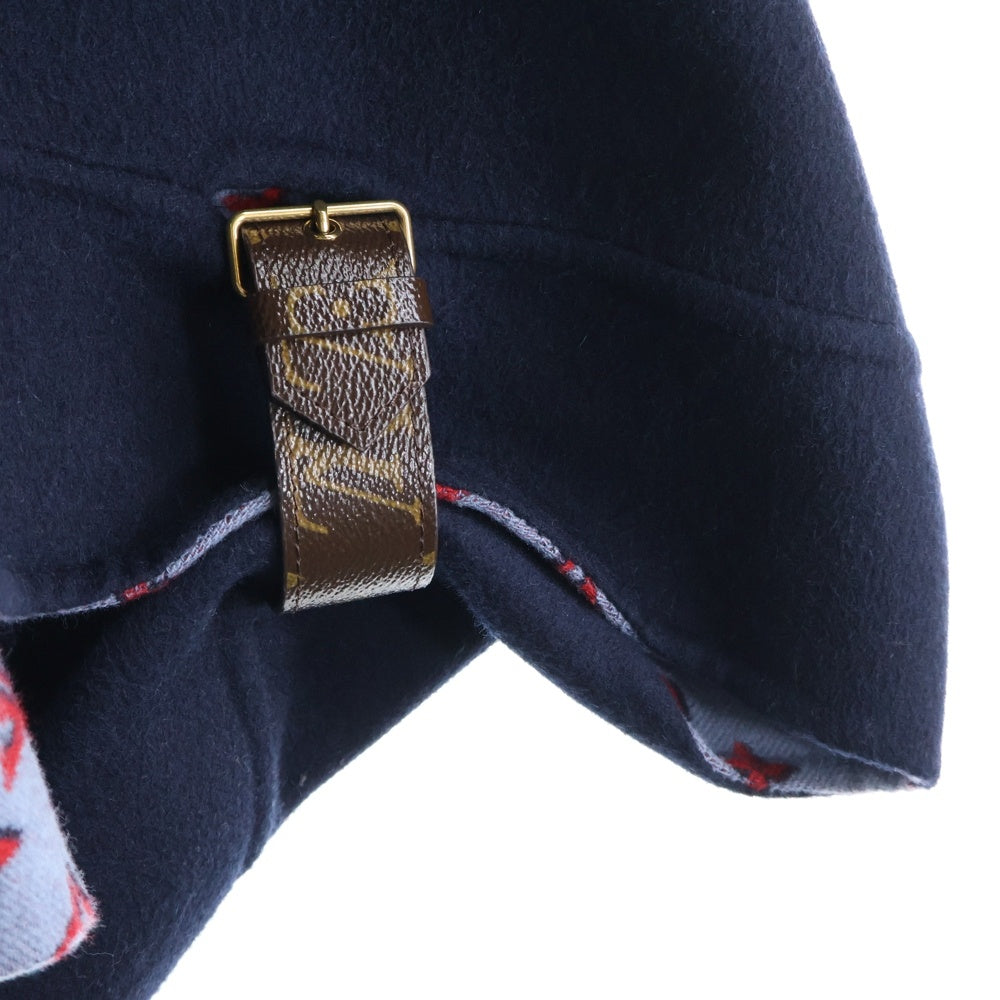 LOUIS VUITTON(ルイヴィトン) 23AW 裏地モノグラム ウール フーデッド ジップアップ ケープ ポンチョ コート ネイビー レディース RW232W AIG FPCO35