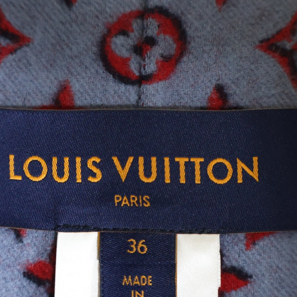 LOUIS VUITTON(ルイヴィトン) 23AW 裏地モノグラム ウール フーデッド ジップアップ ケープ ポンチョ コート ネイビー レディース RW232W AIG FPCO35