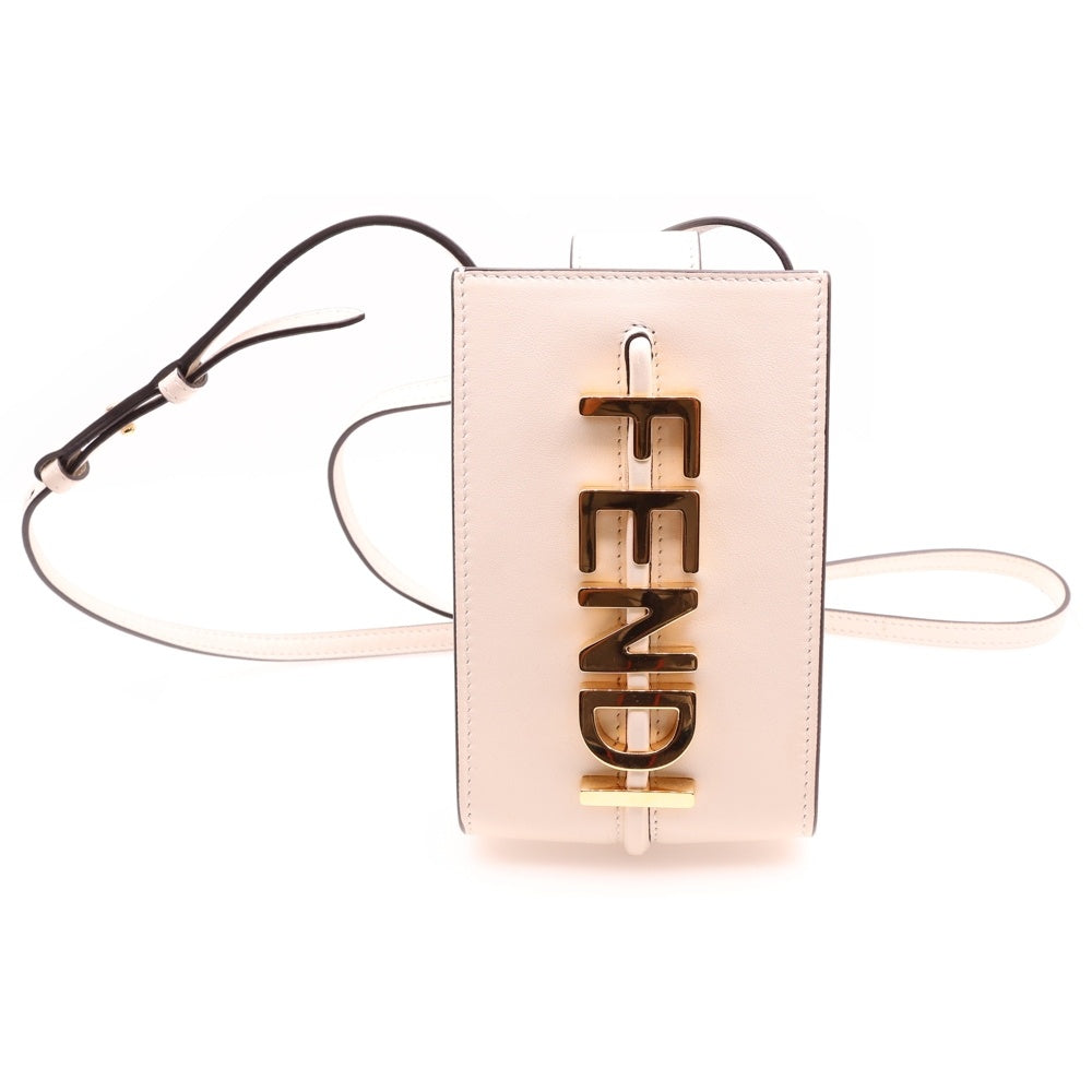 FENDI(フェンディ) ロゴ スマートフォンポーチ ケース レザー ショルダーバッグ ホワイト 7AS192