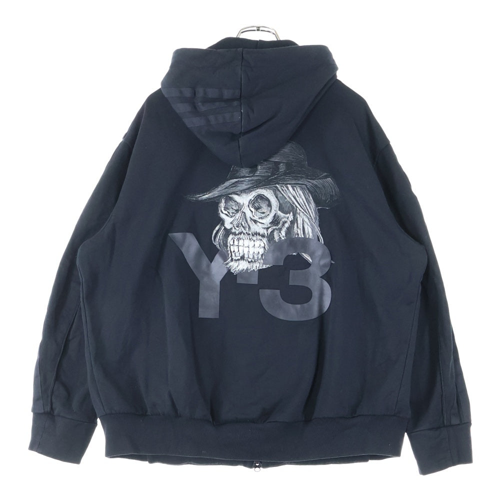 Y-3(ワイスリー) 19SS SKULL HOODIE バックスカルエンブロイダリー サイドライン ジップアップ フーディ ブラック DZ4564