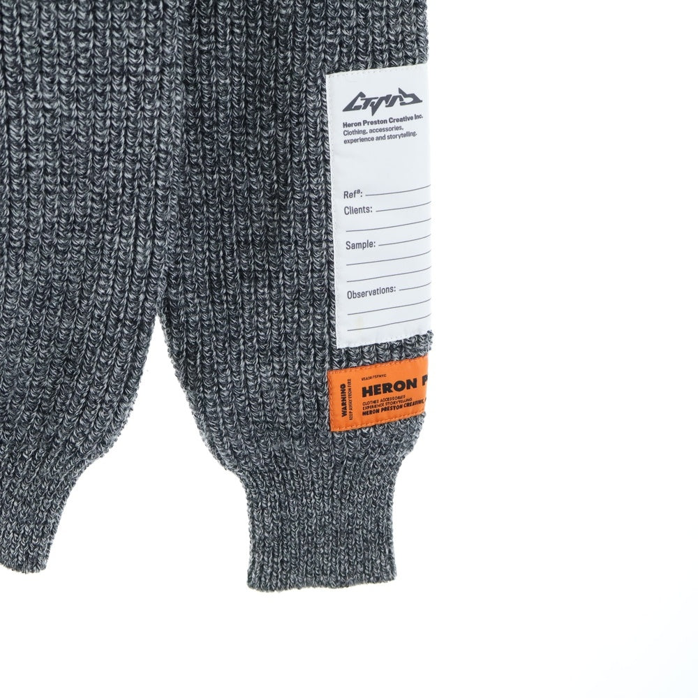 HERON PRESTON(ヘロンプレストン) 20AW リブエンブロイダリー モックネック ニットセーター グレー HMHF001F20KNI001
