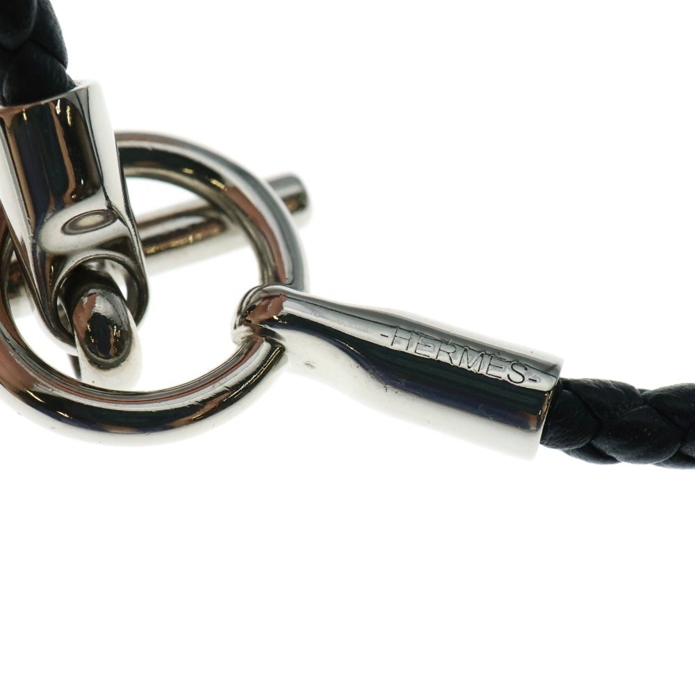 HERMES(エルメス) グレナン イントレチャート レザー ブレスレット シルバー金具 ブラック