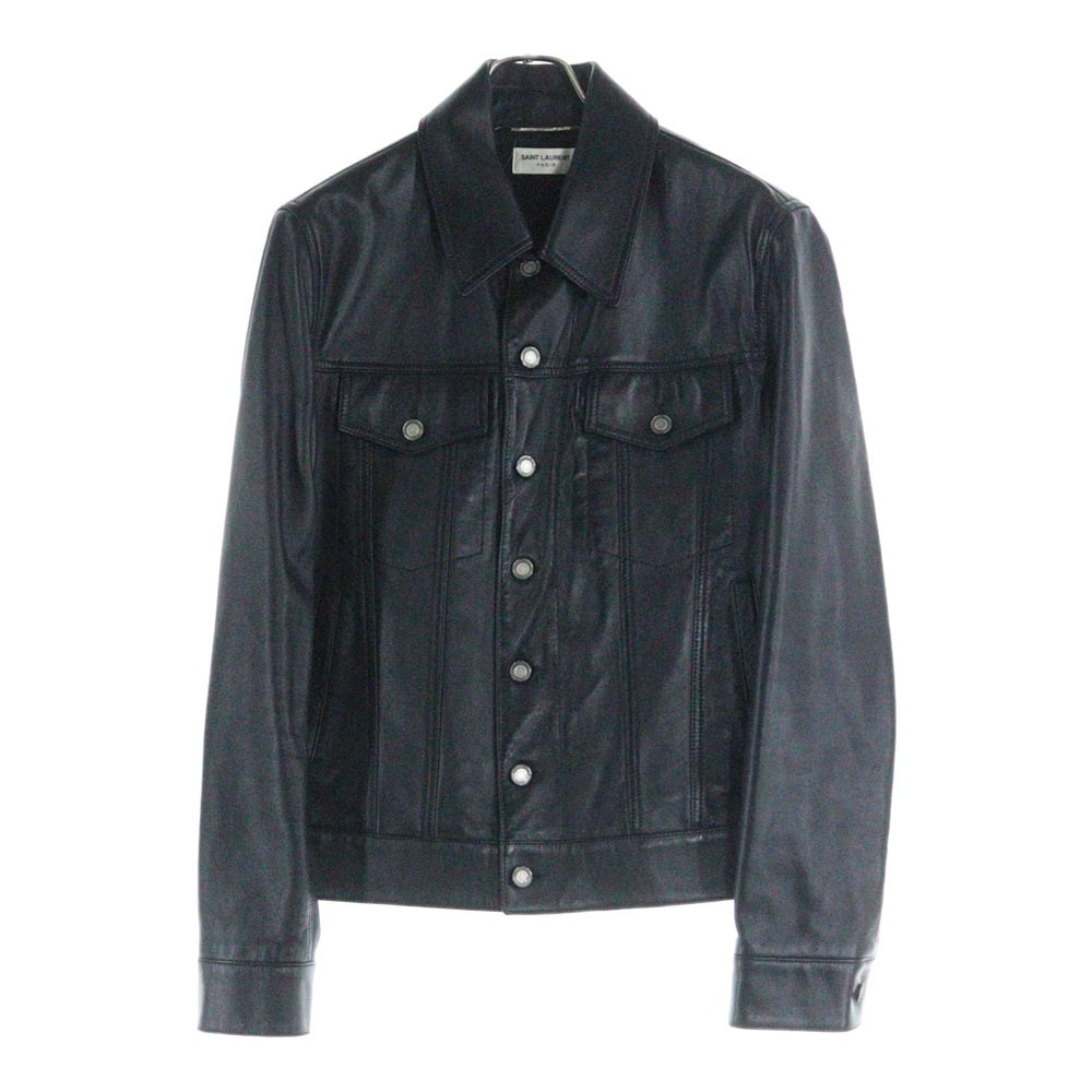 SAINT LAURENT PARIS(サンローランパリ) 21SS スムースレザー デニムスタイル ボタンジャケット ブラック 529949 YC2OC