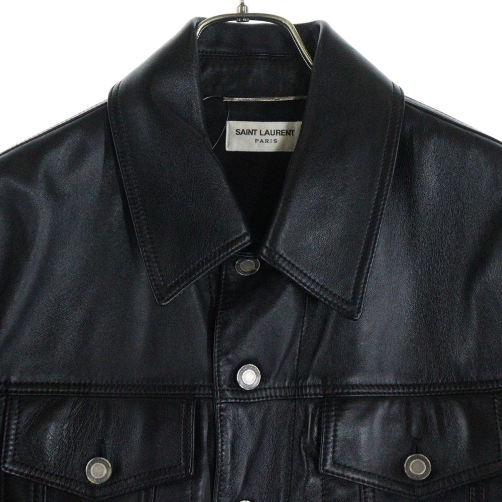 SAINT LAURENT PARIS(サンローランパリ) 21SS スムースレザー デニムスタイル ボタンジャケット ブラック 529949 YC2OC