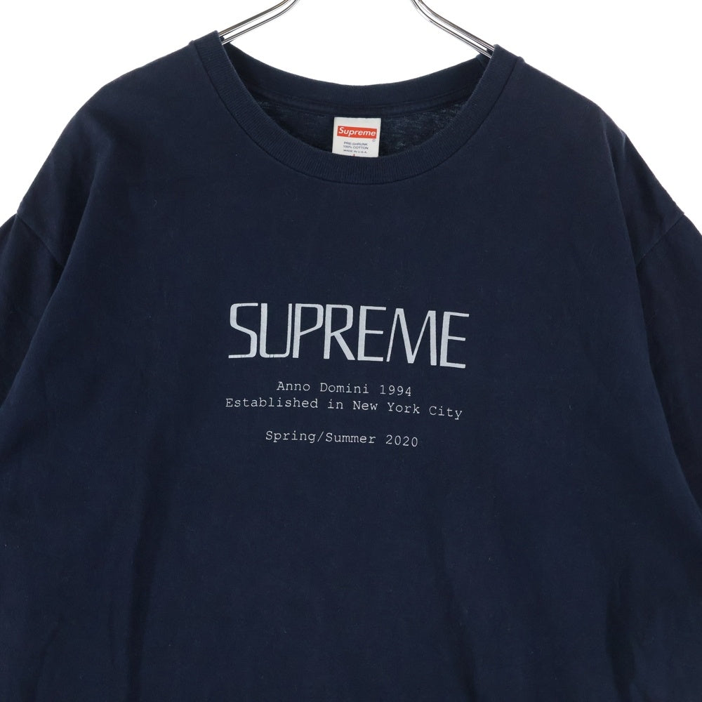 SUPREME(シュプリーム) 20SS Anno Domini Tee アノ ドミニ フロントロゴプリント クルーネック半袖Tシャツ カットソー ネイビー