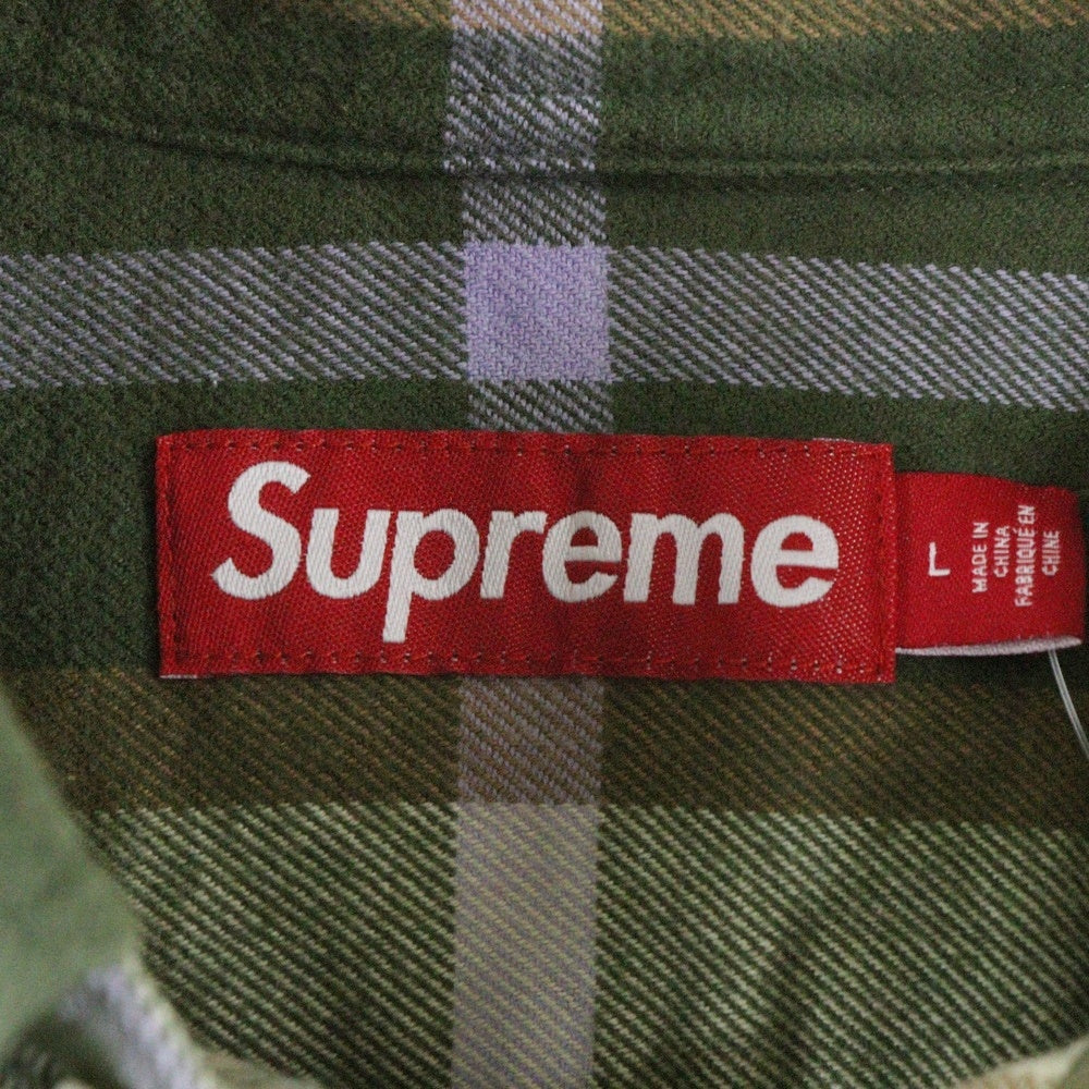 SUPREME(シュプリーム) 23AW Plaid Flannel Shirt フロントロゴ刺繍 フランネル 長袖シャツ グリーン/イエロー