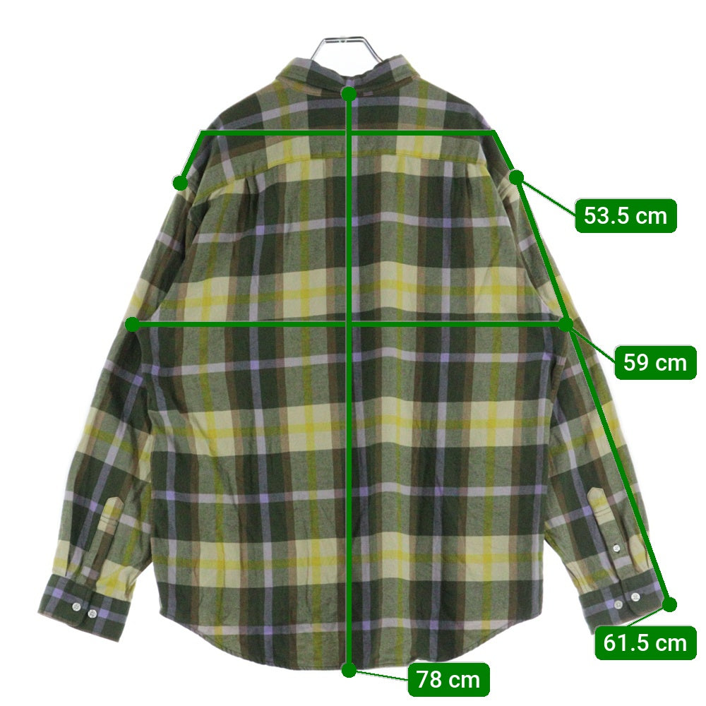 SUPREME(シュプリーム) 23AW Plaid Flannel Shirt フロントロゴ刺繍 フランネル 長袖シャツ グリーン/イエロー