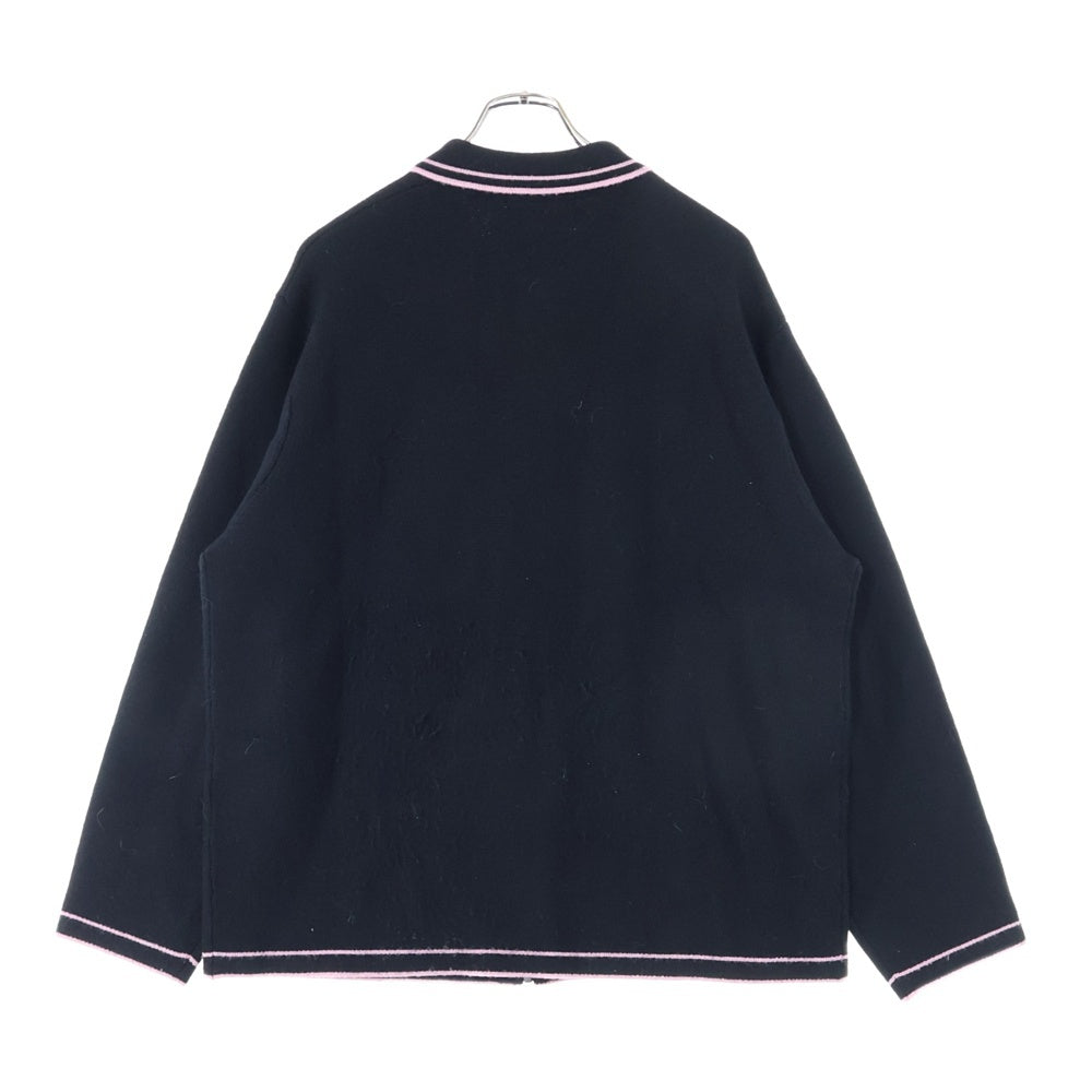 SUPREME(シュプリーム) 24AW Zip Up Polo Sweater フロントロゴ刺繍 ジップアップ ポロニットセーター ブラック/ピンク