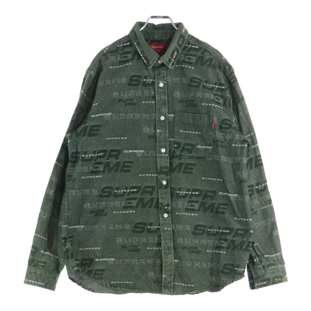 SUPREME(シュプリーム) 19AW Dimensions Logo Denim Shirt ディメンションズ 総柄ロゴ デニム 長袖シャツ グリーン