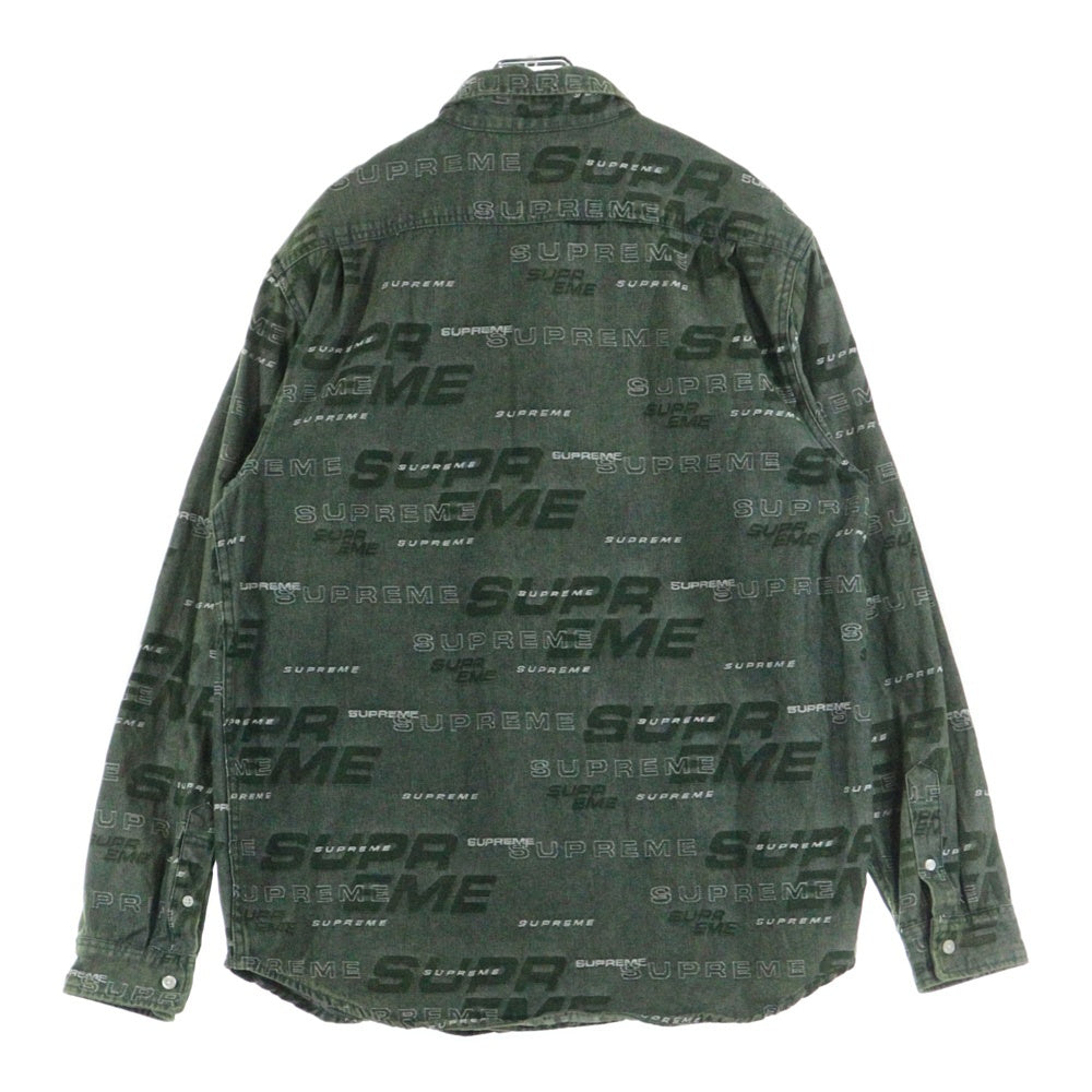 SUPREME(シュプリーム) 19AW Dimensions Logo Denim Shirt ディメンションズ 総柄ロゴ デニム 長袖シャツ グリーン