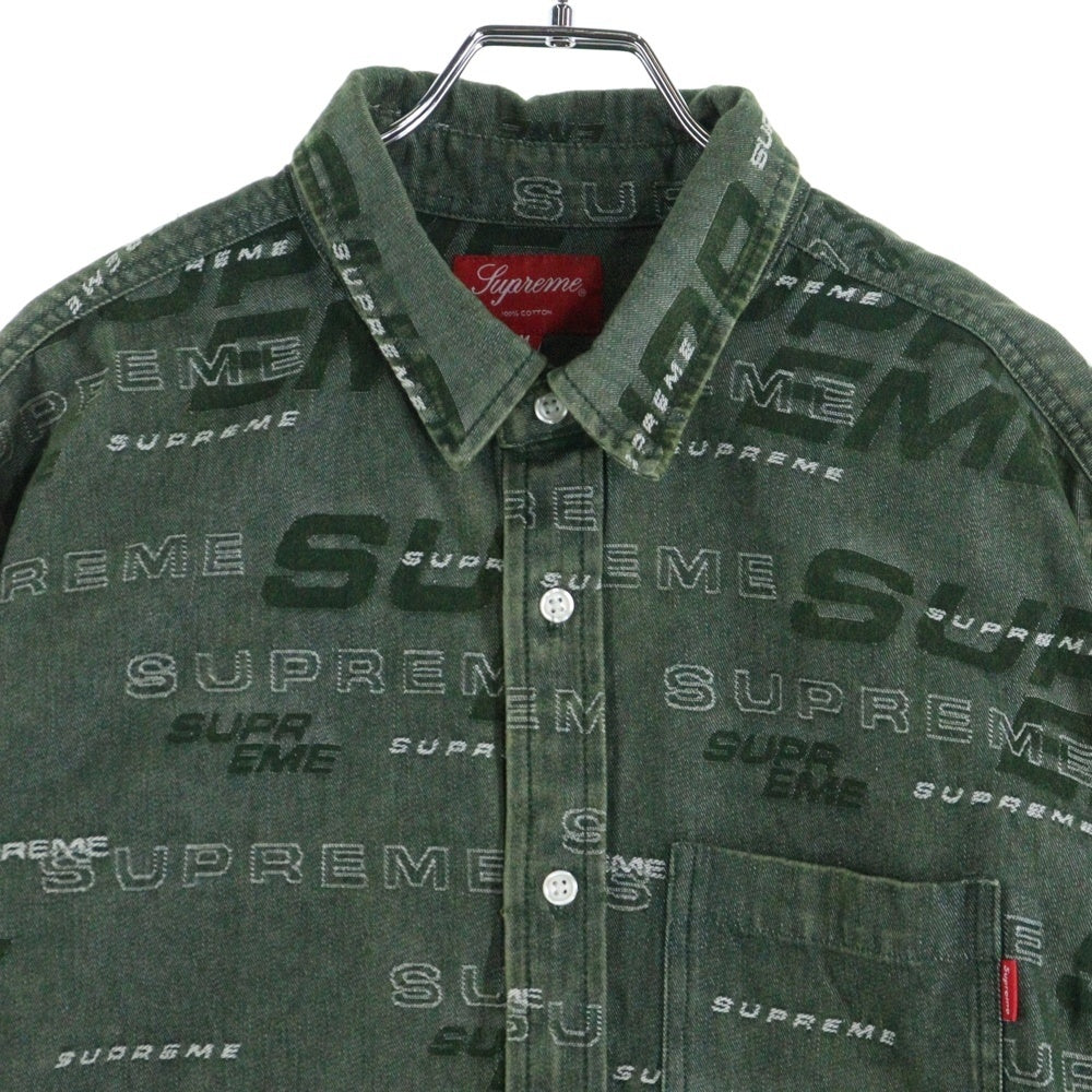 SUPREME(シュプリーム) 19AW Dimensions Logo Denim Shirt ディメンションズ 総柄ロゴ デニム 長袖シャツ グリーン
