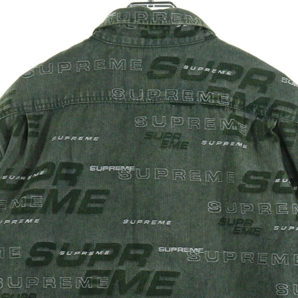 SUPREME(シュプリーム) 19AW Dimensions Logo Denim Shirt ディメンションズ 総柄ロゴ デニム 長袖シャツ グリーン
