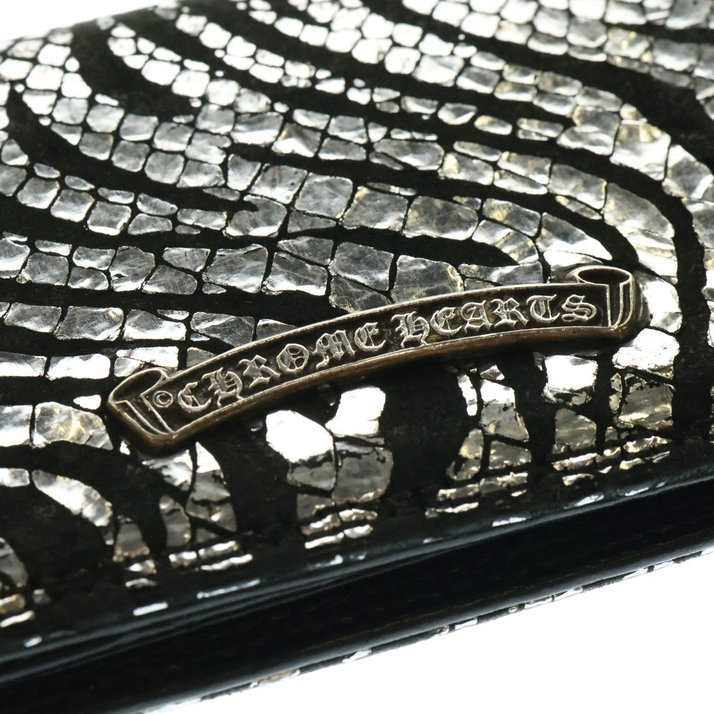 CHROME HEARTS(クロムハーツ) CARD CASE ゼブラ スクロールラベル レザーカードケース ブラック/シルバー