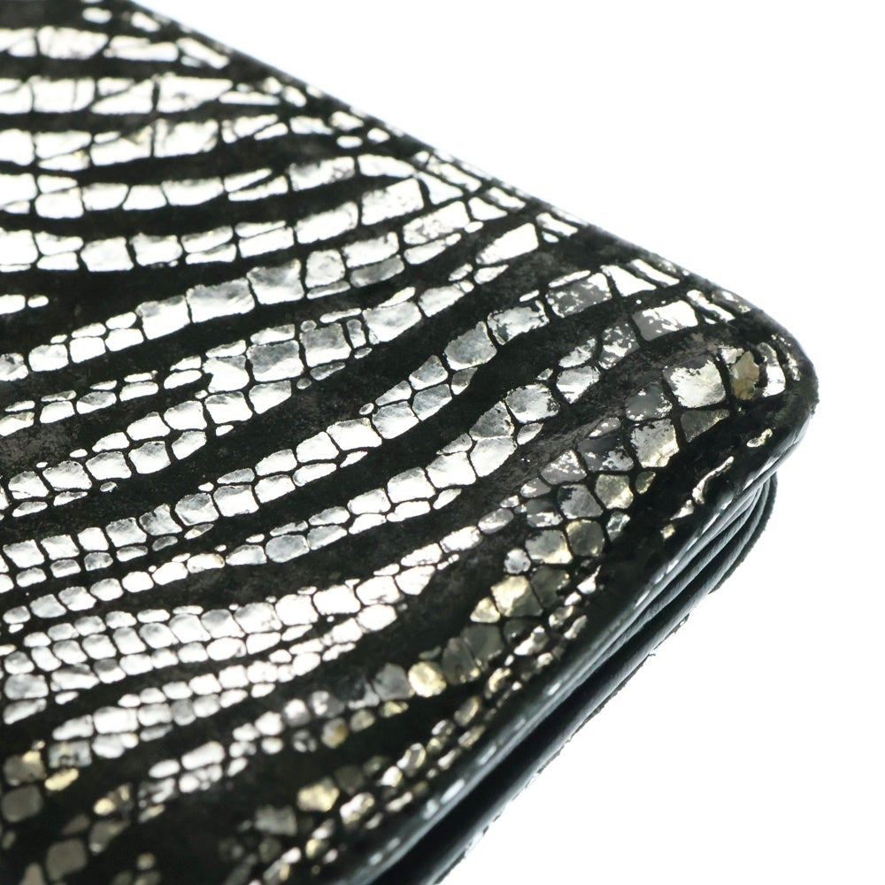 CHROME HEARTS(クロムハーツ) CARD CASE ゼブラ スクロールラベル レザーカードケース ブラック/シルバー