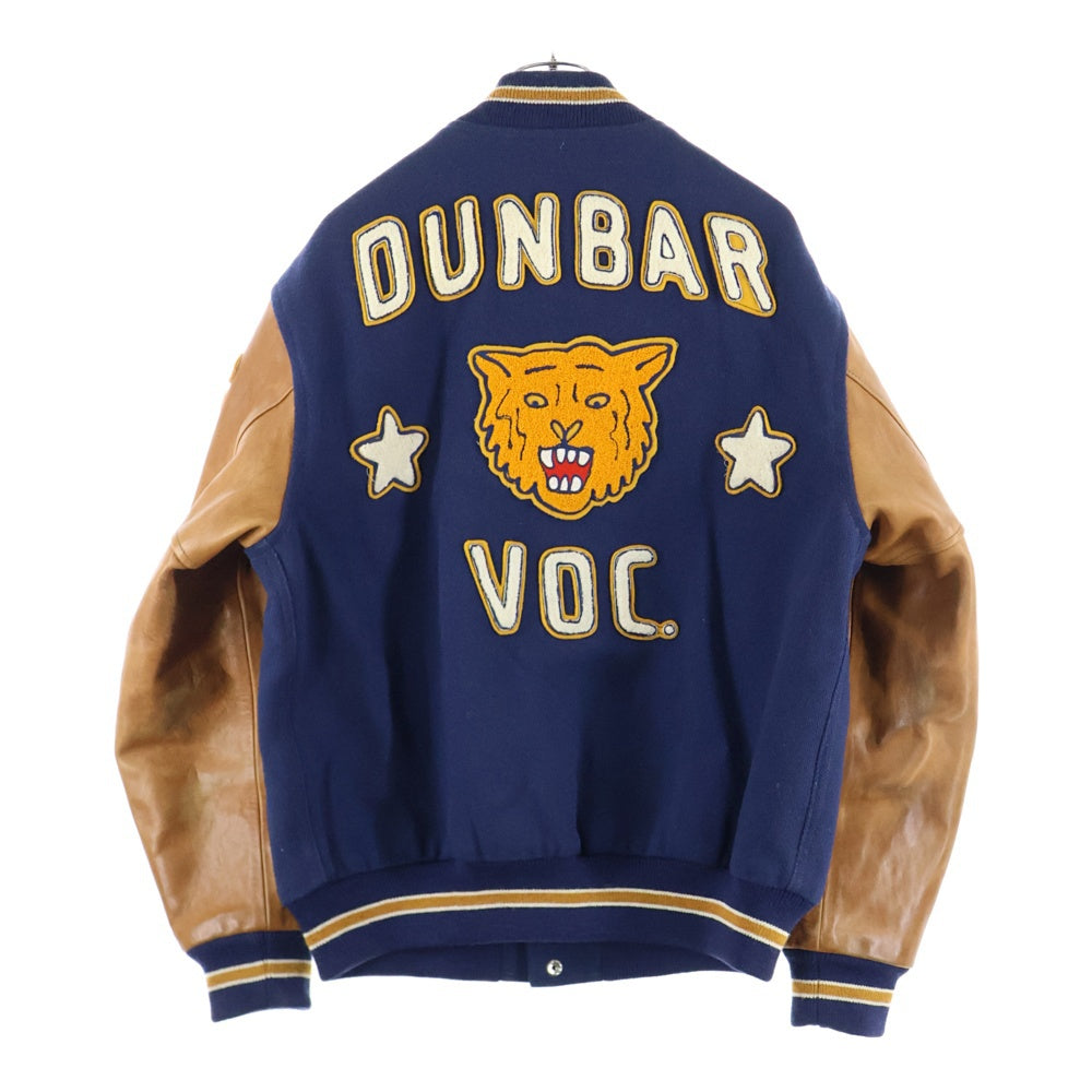 THE REAL McCOY'S(ザリアルマッコイ) ウールレザー切替 パッチ バーシティジャケット スタジャン ネイビー/ブラウン MJ22123