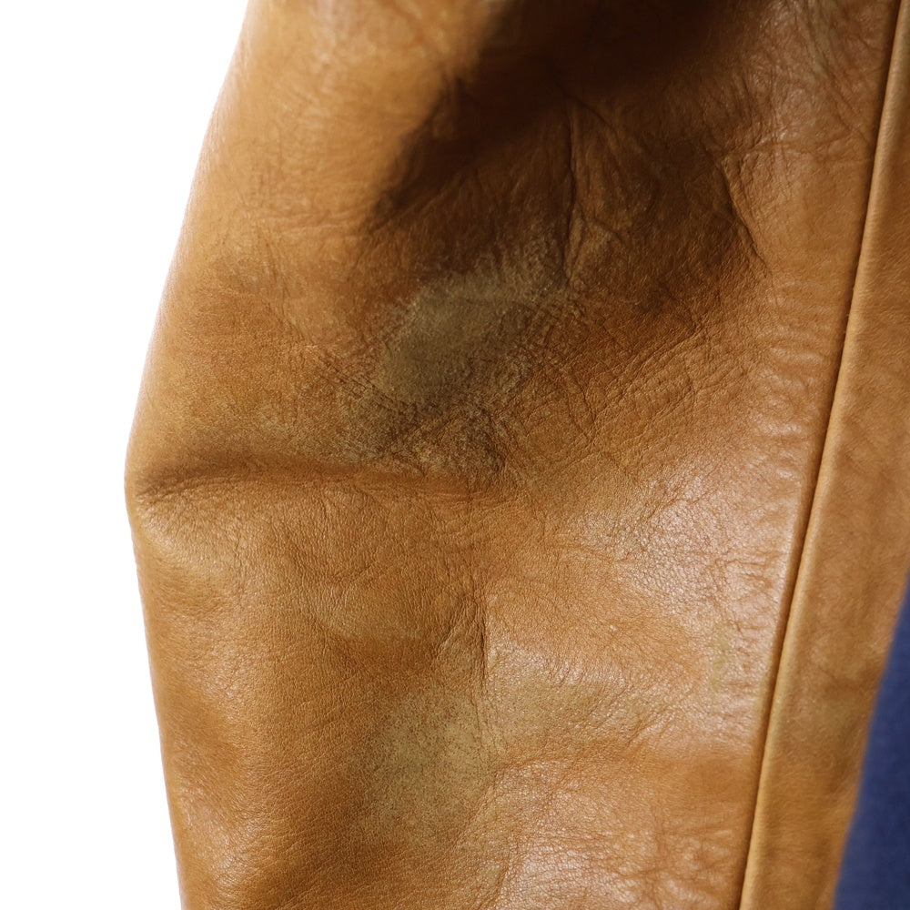 THE REAL McCOY'S(ザリアルマッコイ) ウールレザー切替 パッチ バーシティジャケット スタジャン ネイビー/ブラウン MJ22123