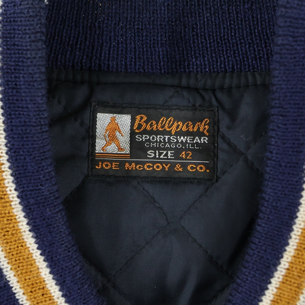 THE REAL McCOY'S(ザリアルマッコイ) ウールレザー切替 パッチ バーシティジャケット スタジャン ネイビー/ブラウン MJ22123