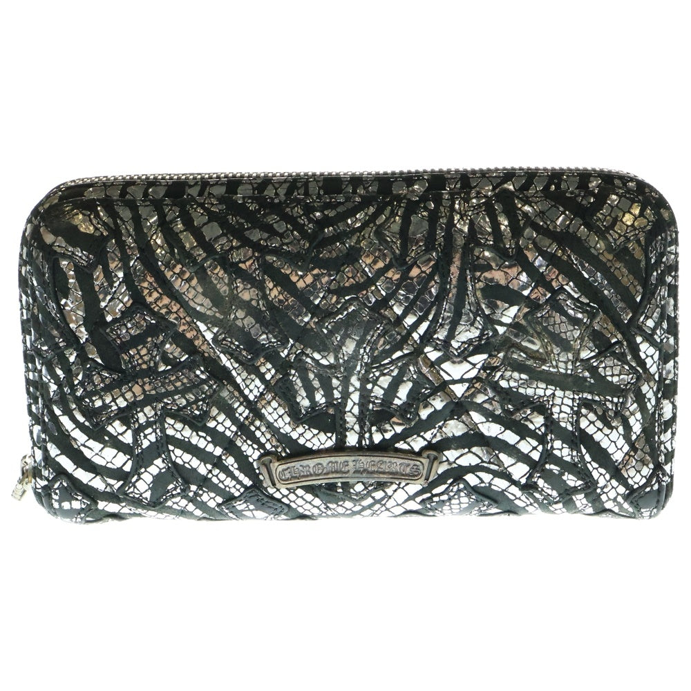 CHROME HEARTS(クロムハーツ) REC F ZIP QUILTED ゼブラ セメタリークロスパッチ キルティング レザー ラウンドジップ ロングウォレット 長財布 ブラック/シルバー
