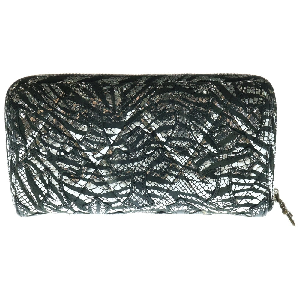 CHROME HEARTS(クロムハーツ) REC F ZIP QUILTED ゼブラ セメタリークロスパッチ キルティング レザー ラウンドジップ ロングウォレット 長財布 ブラック/シルバー
