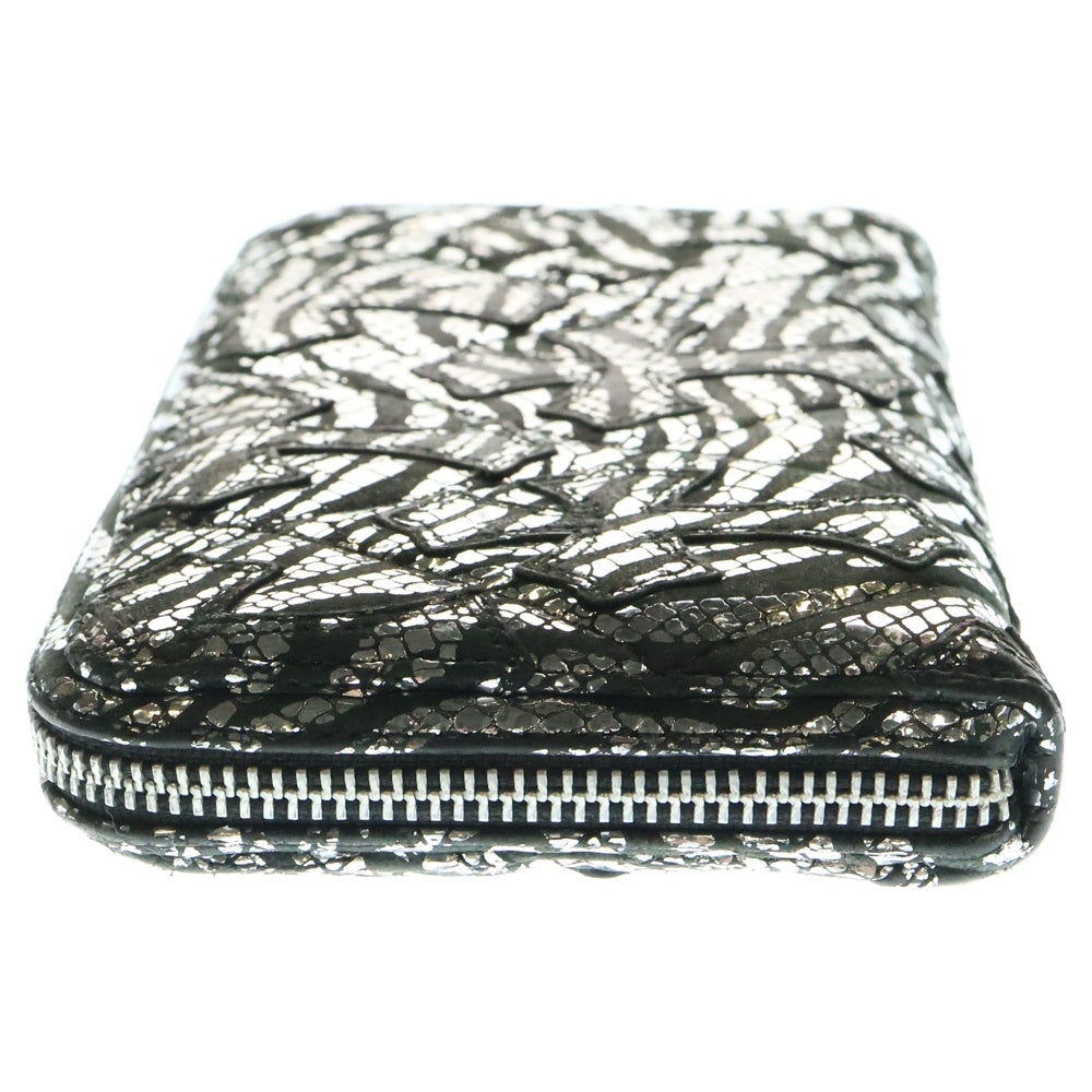 CHROME HEARTS(クロムハーツ) REC F ZIP QUILTED ゼブラ セメタリークロスパッチ キルティング レザー ラウンドジップ ロングウォレット 長財布 ブラック/シルバー